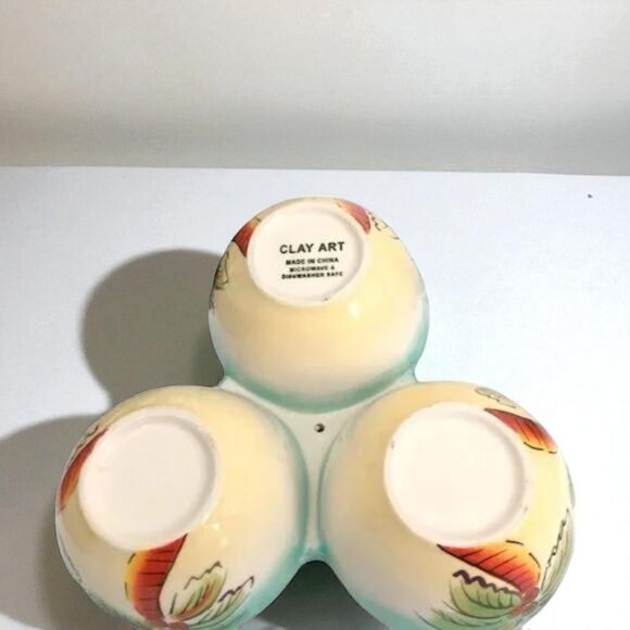 Clay Art Palm Tree 3 Part Condiment Server w/Center Handle - Picture 4 of 5